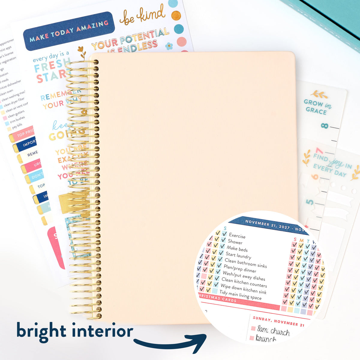 2027 blush home planner cover with bright interior callout