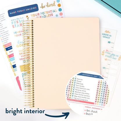2027 blush home planner cover with bright interior callout