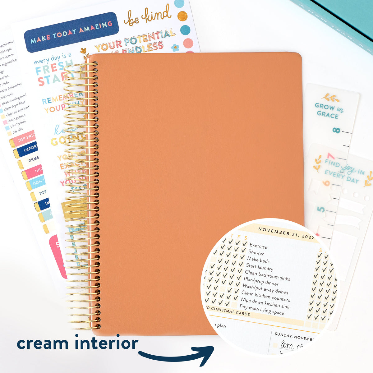 2027 clay home planner cover with cream interior callout