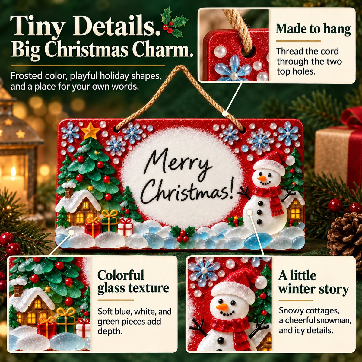 ⏳ Last Day 49% OFF – 🎄 Beginner-Friendly DIY Sea Glass Christmas Hanging Sign Kit | 8 Festive Designs with Handwritten Personalization ✍️