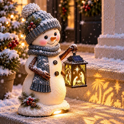 ⛄ Snowman Nativity Glow™ – Solar Christmas Step Light with Holy Family Projection