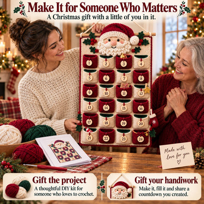 ⏳ Last Day 49% OFF – 🧶 DIY Crochet Advent Calendar Kit | 24 Refillable Pockets, 4 Christmas Characters & Complete Crochet Materials 🎄