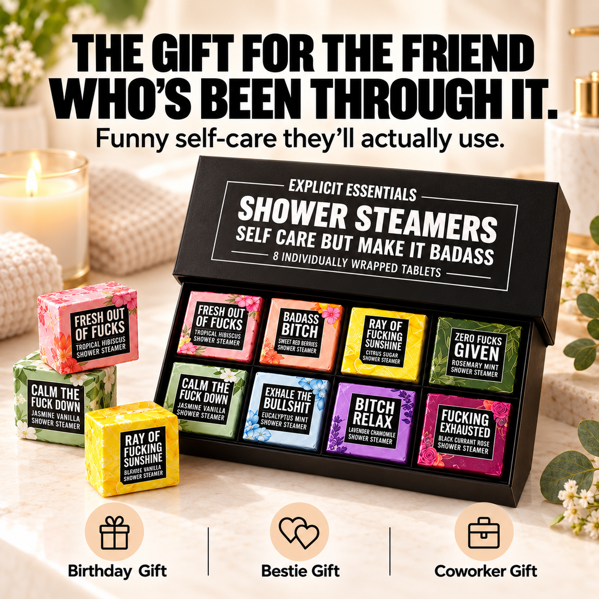 ✨Bad Day Shower Steamers Gift Set – 8 Scented Self-Care Shower Tablets