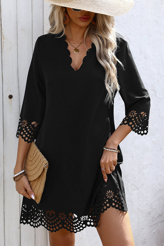 Fashion Solid Color Hollow Casual Dress
