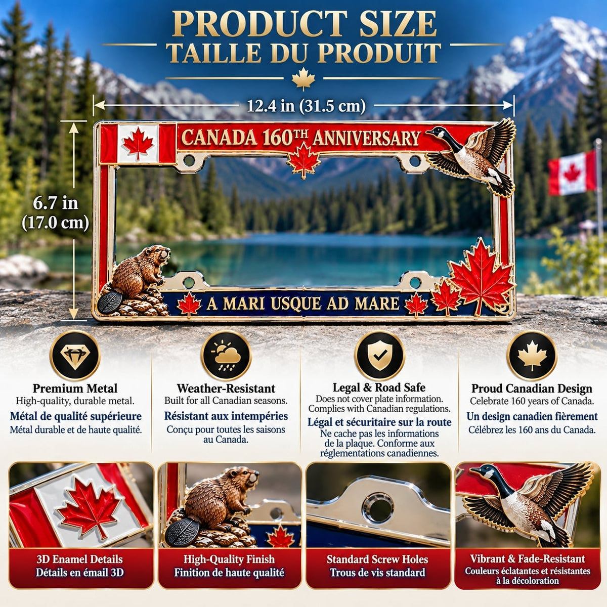 🇨🇦 Canadian Heritage Metal License Plate Frame – Maple Leaf & Wildlife Collector Design 🍁
