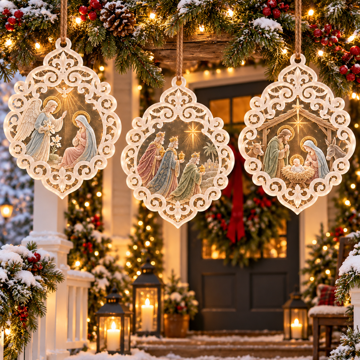 ✝️👼6-Piece Nativity Christmas Ornaments – Holy Family, Three Wise Men & Angels