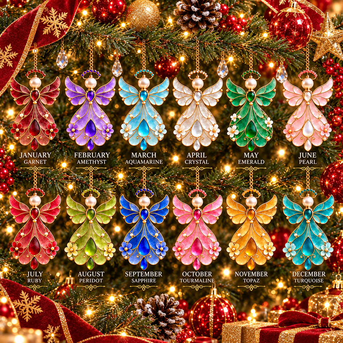 ✨👼12-Month Birthstone Angel Ornament Collection – Stained Glass Christmas Tree Decorations & Meaningful Keepsake Gifts
