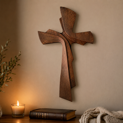 Modern Wooden Wall Cross: A Contemporary Symbol of Faith & Craftsmanship - side view
