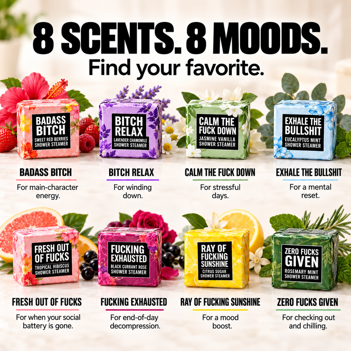 ✨Bad Day Shower Steamers Gift Set – 8 Scented Self-Care Shower Tablets