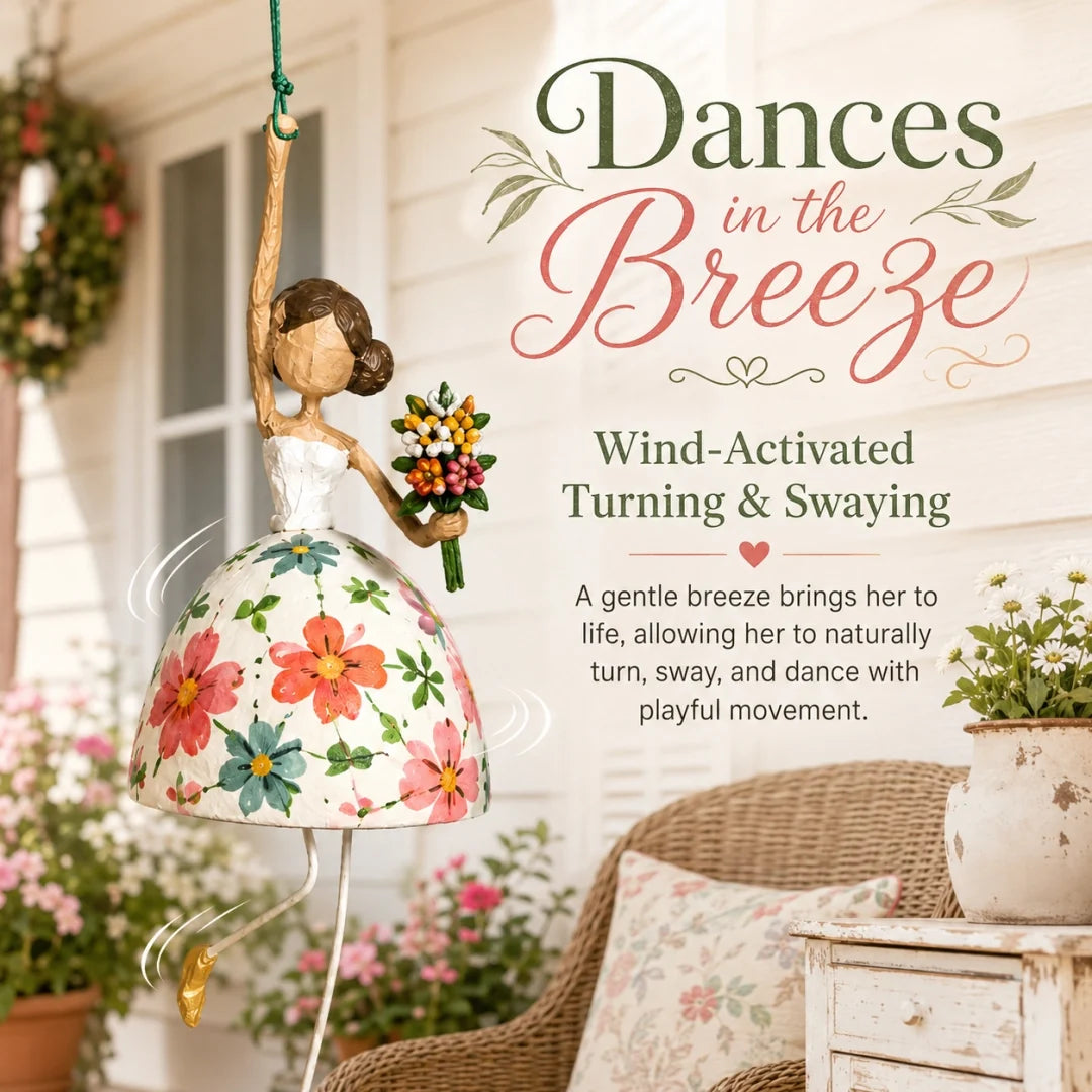 Floral dancing lady ornament turning and swaying in a gentle breeze