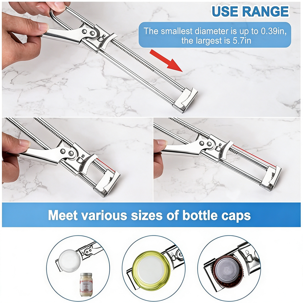 Adjustable Jar & Bottle Opener – Stainless Steel Kitchen Tool