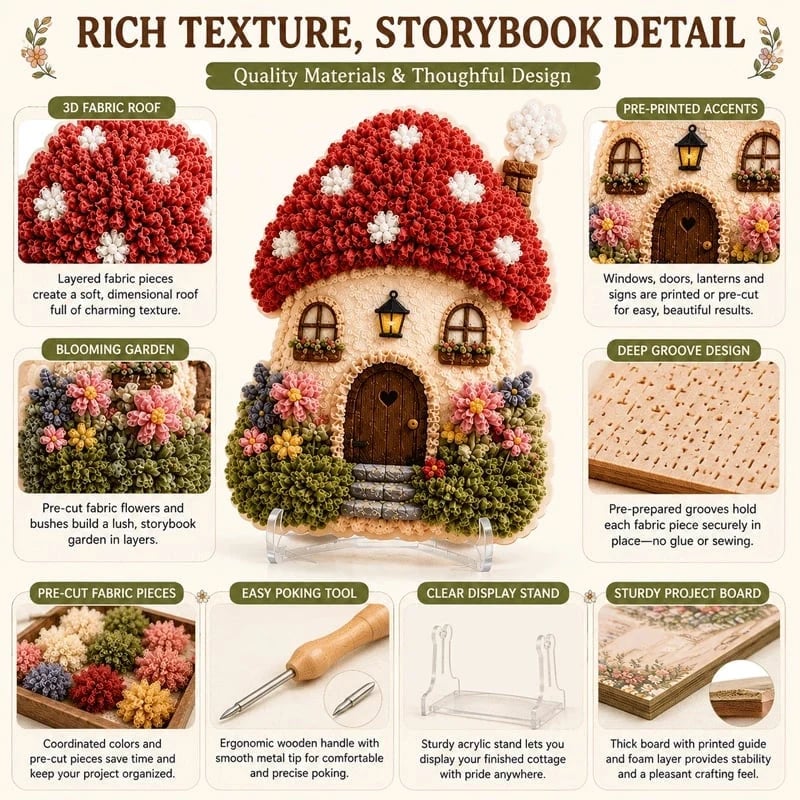 ✨Whimsical Village 3D Fabric Poke Art Kit