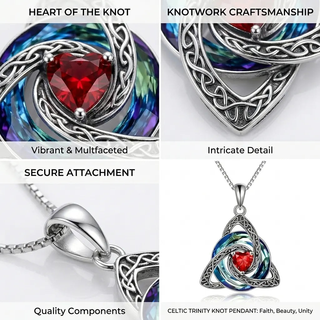 Close-up views of the heart center and Celtic-inspired knotwork details