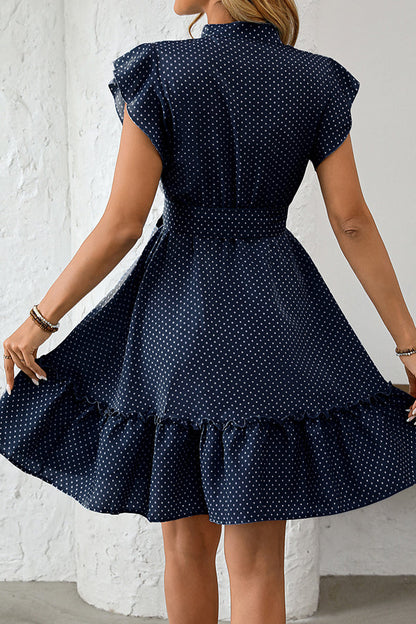 Fashion Polka Dots Print Tie Waist Casual Dress