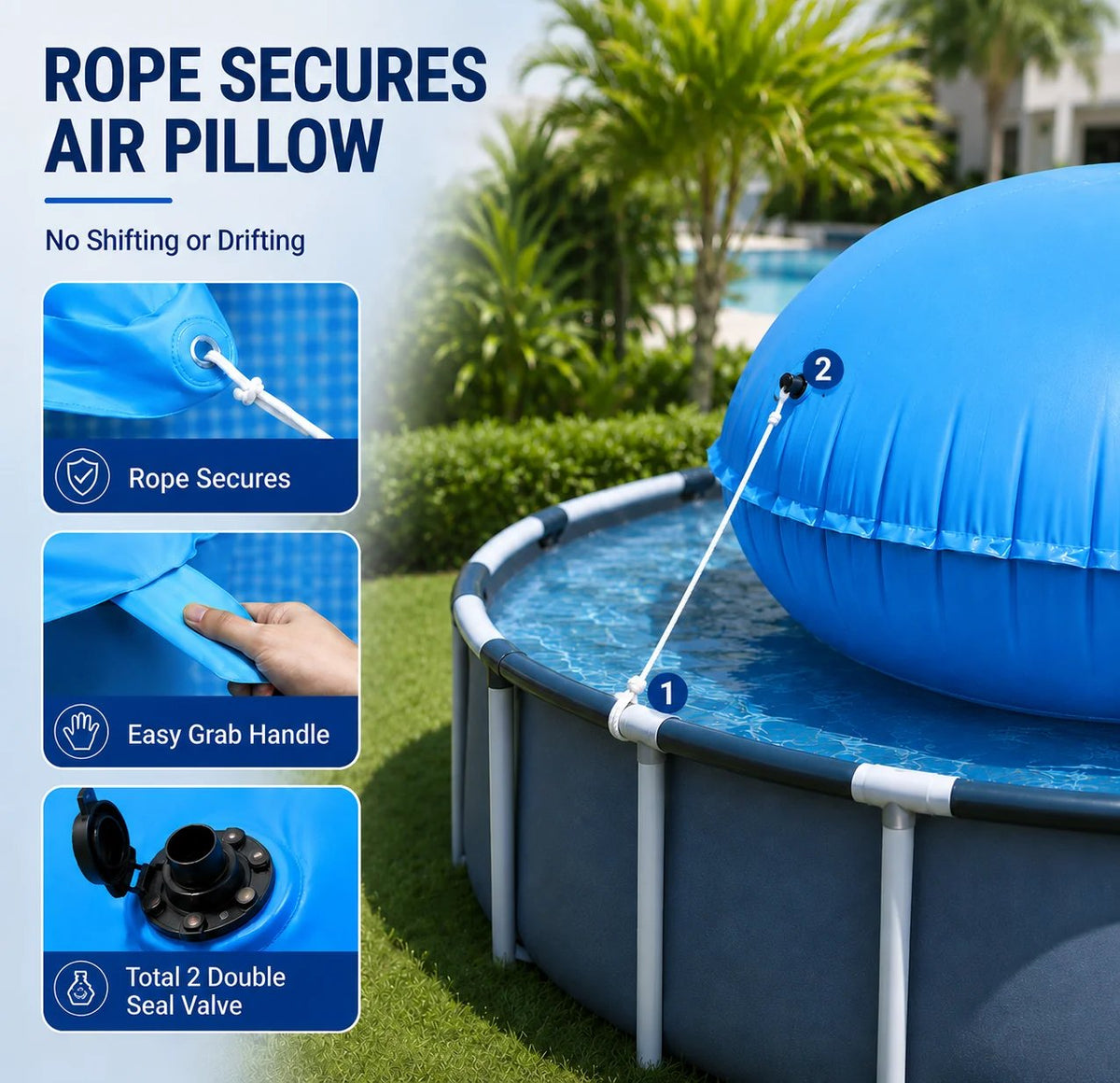 ☔Uirway Heavy‑Duty PVC Winter Pool Pillow for Above‑Ground Pools