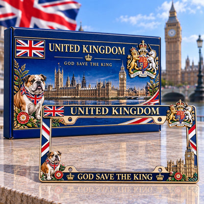 ⏳ Last Day 49% OFF – 🇬🇧 United Kingdom “God Save the King” License Plate Frame | Premium Metal, 3D Enamel Details & Secure Screw-On Fit 👑