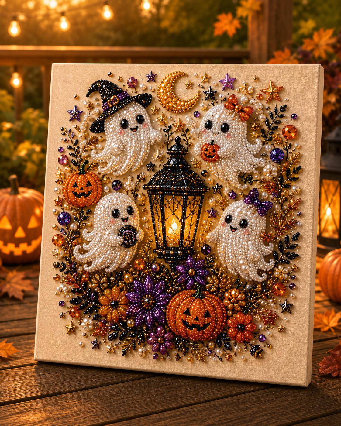 Halloween Pearl Art DIY Kit – Turn Tiny Pearls into Spooky-Cute Magic (Size:7.87in*7.87in)