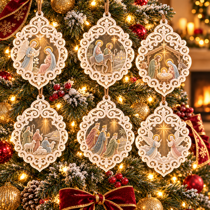 ✝️👼6-Piece Nativity Christmas Ornaments – Holy Family, Three Wise Men & Angels