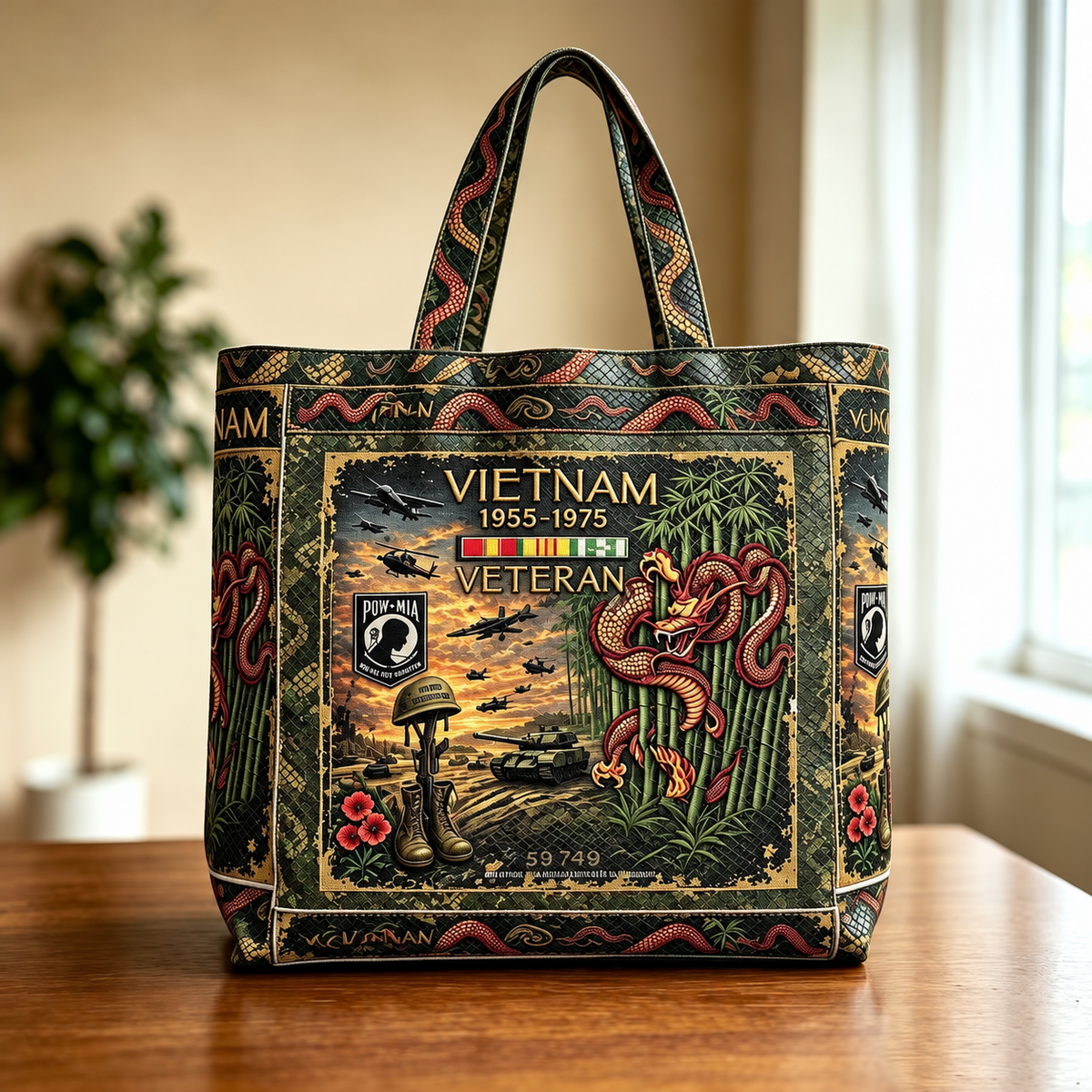🌹🪖Vietnam Veteran Canvas Tote Bag – Embroidered Tribute Gift