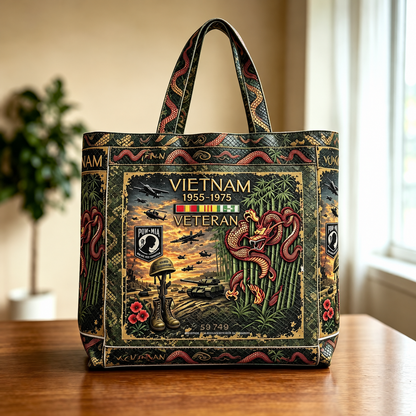 🌹🪖Vietnam Veteran Canvas Tote Bag – Embroidered Tribute Gift