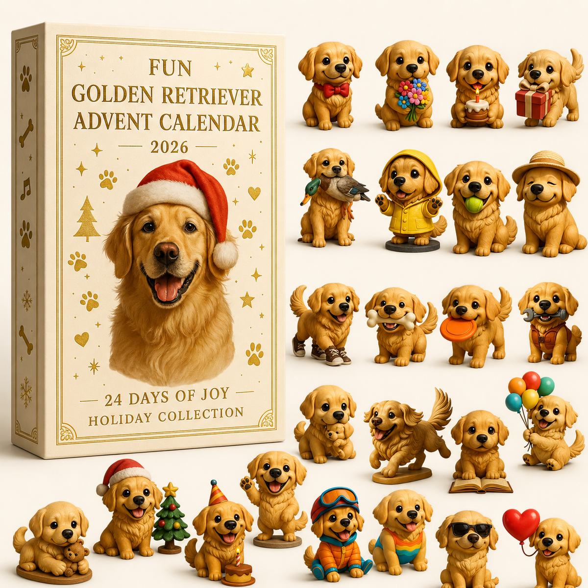 Complete 24-character Fun Golden Retriever Advent Calendar collection