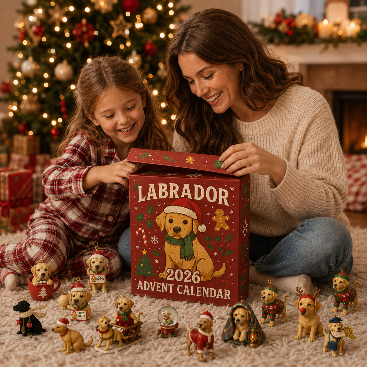 Mother and daughter opening a Labrador Advent Calendar together