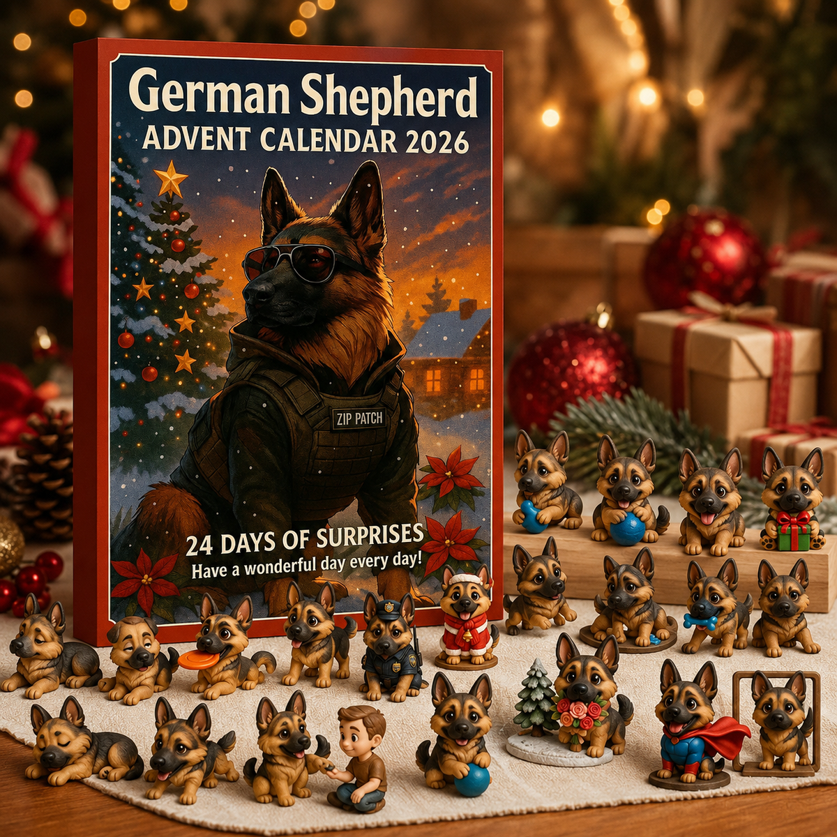 German Shepherd Advent Calendar and festive miniature character collection