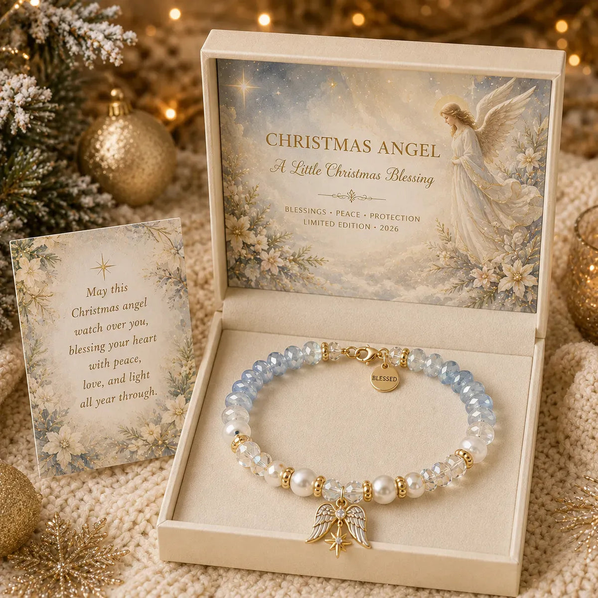 Christmas Angel bracelet and blessing card in matching gift box