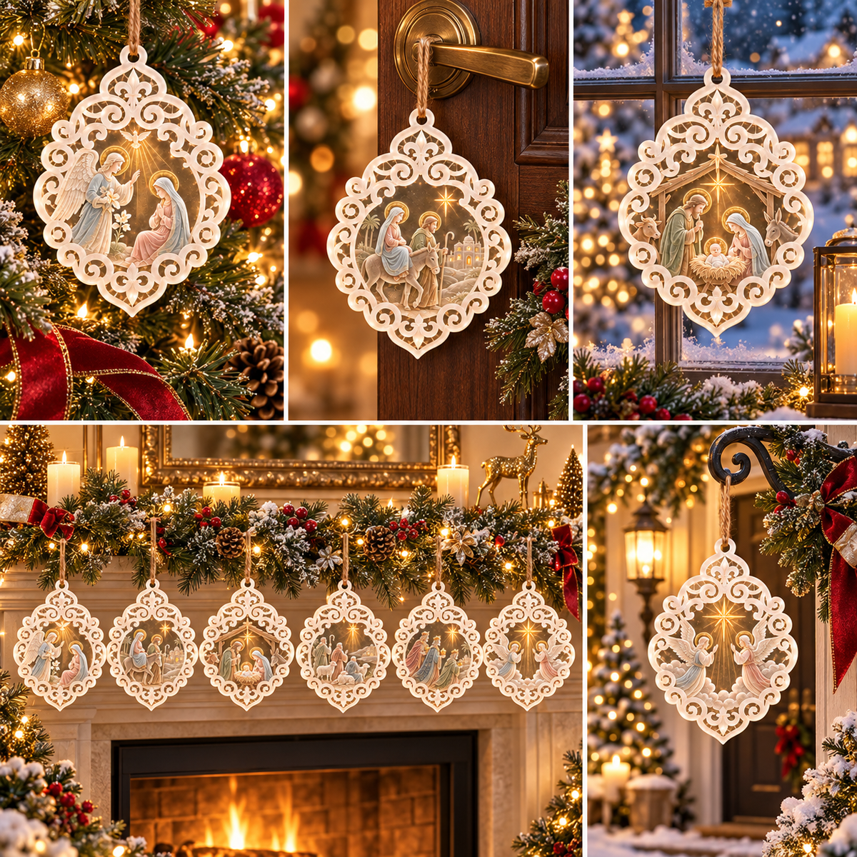 ✝️👼6-Piece Nativity Christmas Ornaments – Holy Family, Three Wise Men & Angels