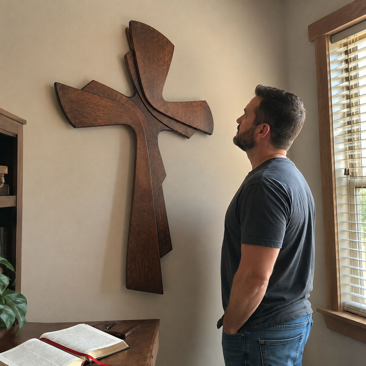 Modern Wooden Wall Cross: A Contemporary Symbol of Faith & Craftsmanship - side view