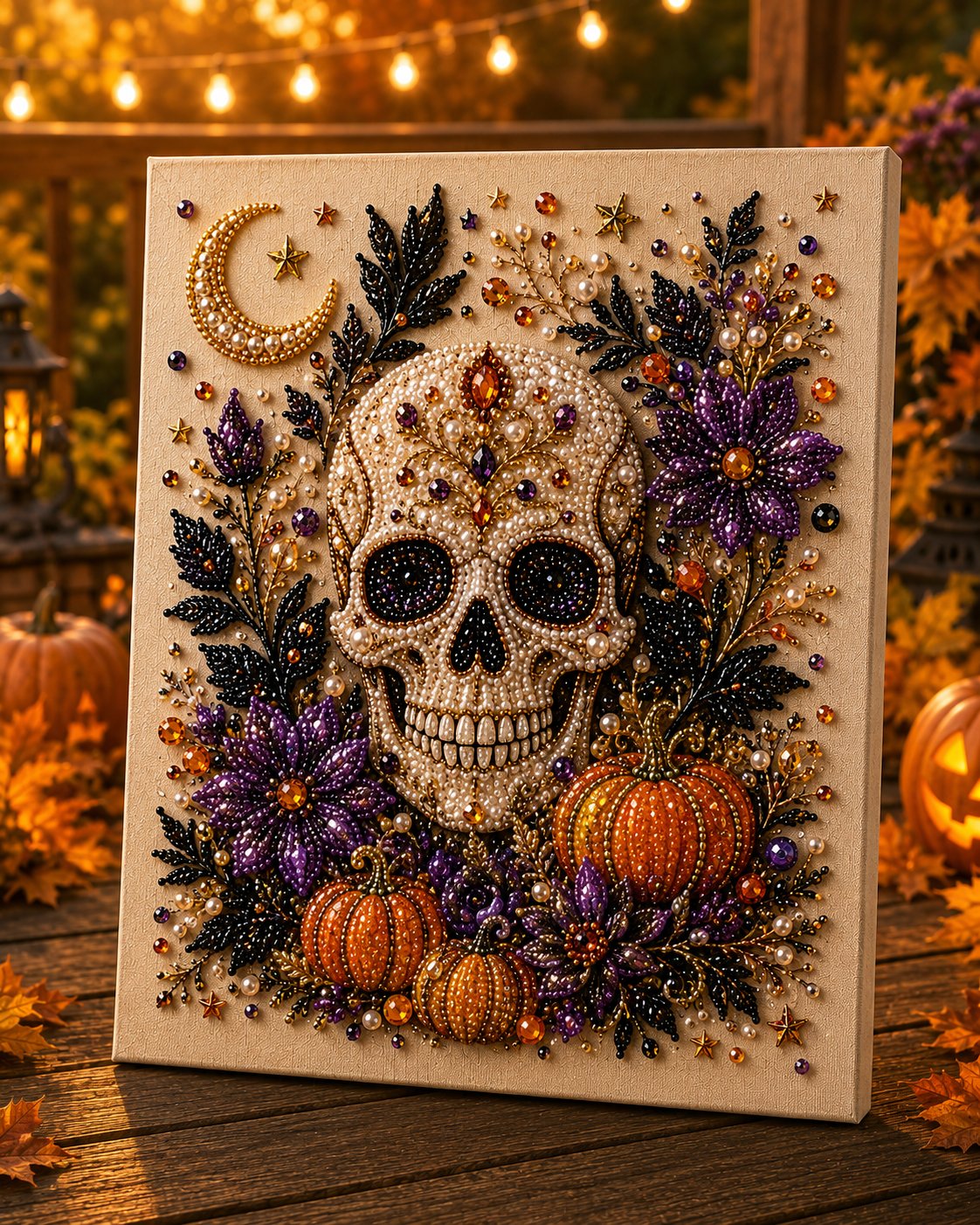 Halloween Pearl Art DIY Kit – Turn Tiny Pearls into Spooky-Cute Magic (Size:7.87in*7.87in)