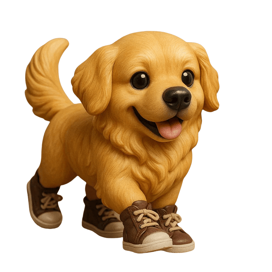 Golden Retriever wearing sneakers