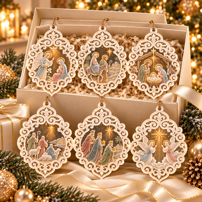 ✝️👼6-Piece Nativity Christmas Ornaments – Holy Family, Three Wise Men & Angels