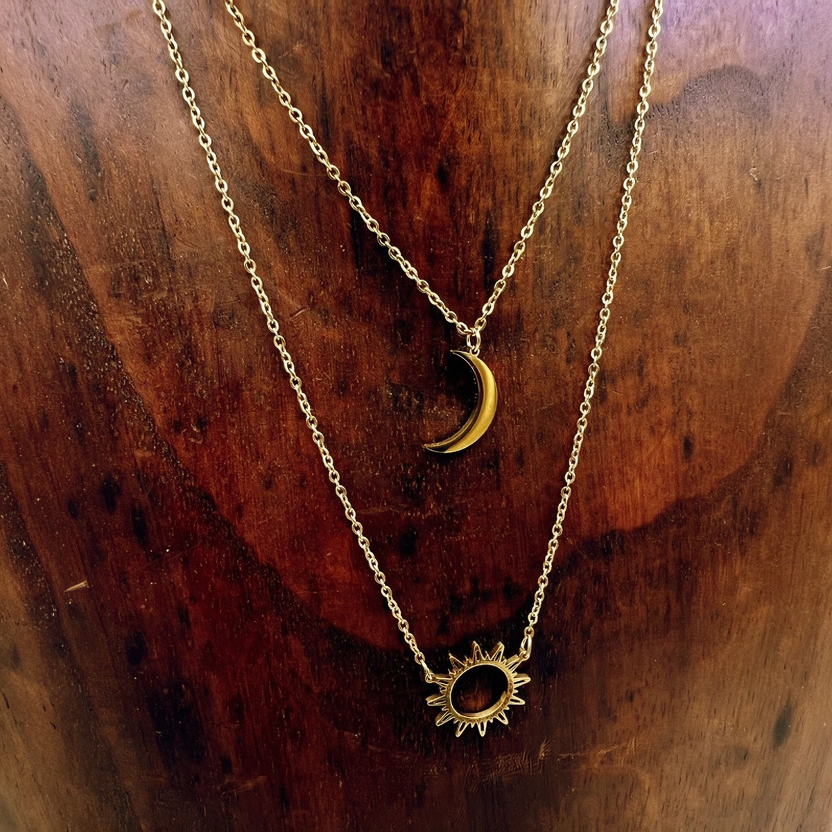 Sun and Moon Layered Necklace – Celestial Pendant Necklace for Women