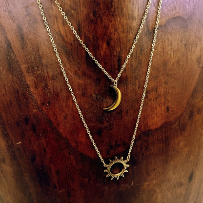 Sun and Moon Layered Necklace – Celestial Pendant Necklace for Women