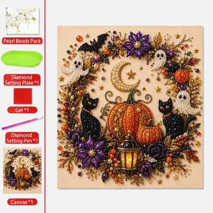 Halloween Pearl Art DIY Kit – Turn Tiny Pearls into Spooky-Cute Magic (Size:7.87in*7.87in)