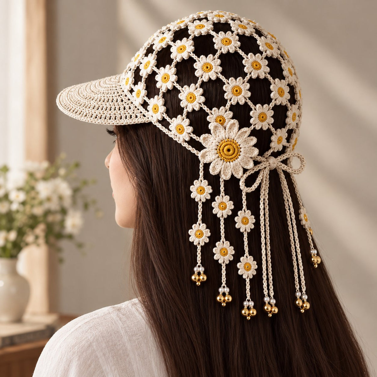 🔥last Day 49% Off - ☀ 🌻 Knitted Sunflower Hollow-out Baseball Cap
