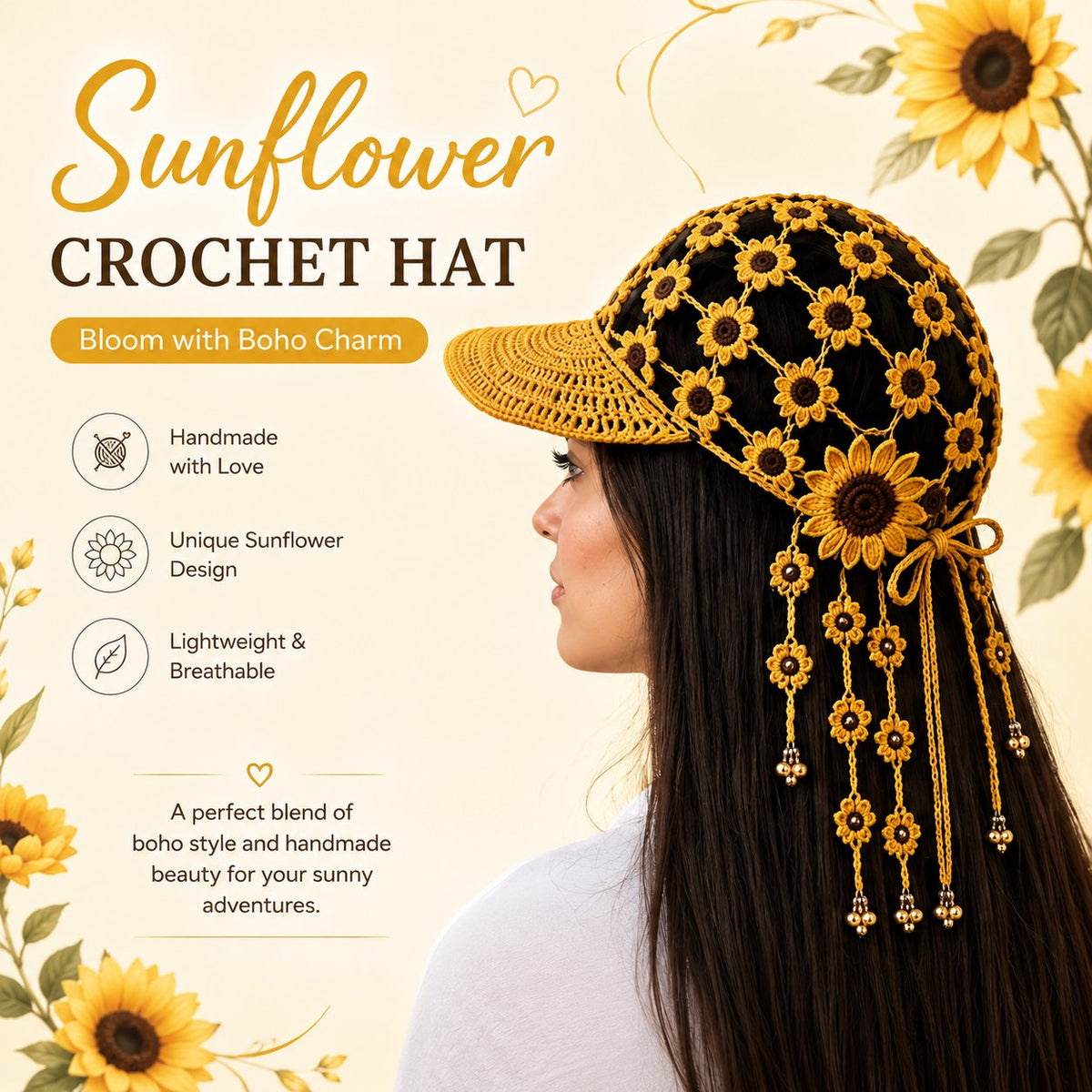 🔥last Day 49% Off - ☀ 🌻 Knitted Sunflower Hollow-out Baseball Cap