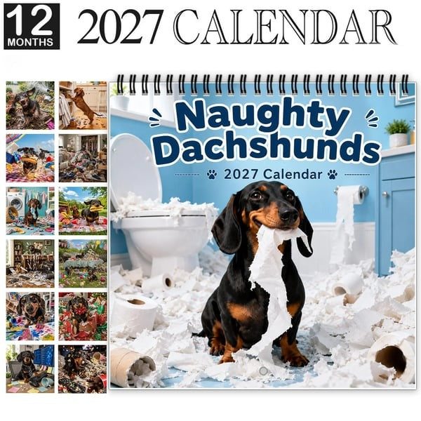 Naughty Dachshunds 2027 wall calendar with monthly scenes