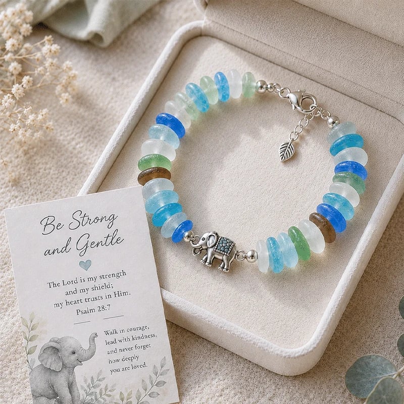 Elephant Sea Glass Blessing Bracelet