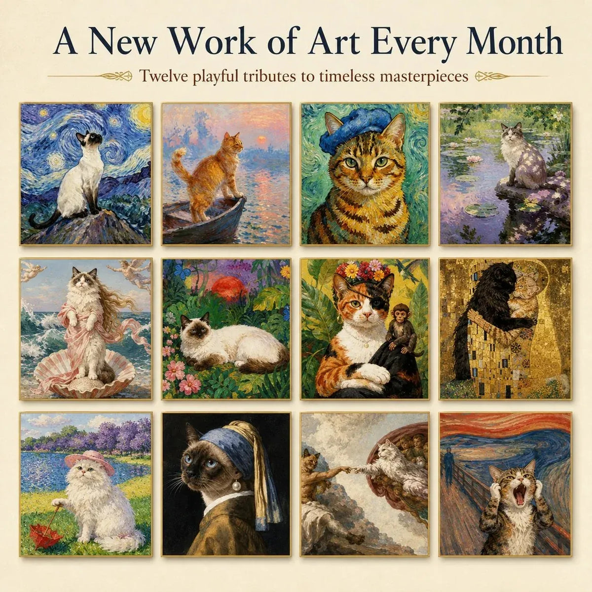 🔥Last Day 50% OFF🐱2027 Cat Art Calendar - 12 Masterpieces Reimagined With A Curious Feline Twist