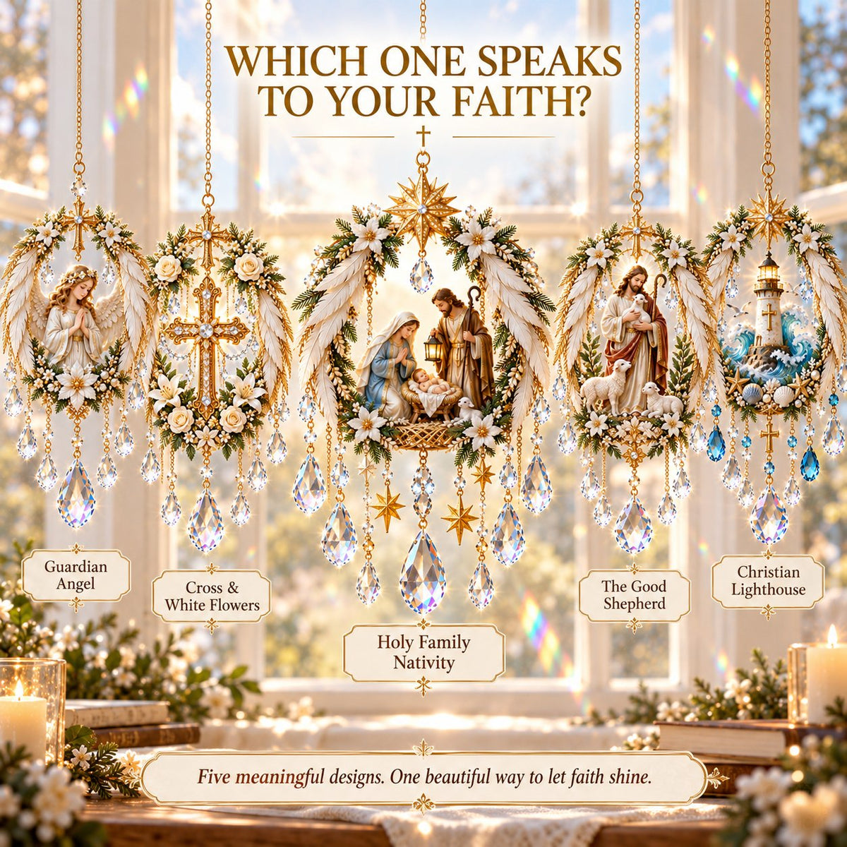 ✝️3D Christian Crystal Suncatcher | 5 Faith-Inspired Window Designs with Cascading Rainbow Crystals ✨