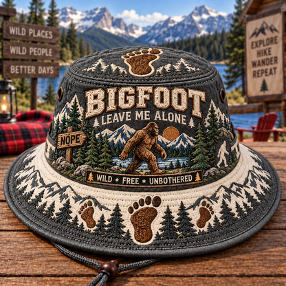 🦶🌲 Bigfoot “Leave Me Alone” Embroidered Boonie Hat — Wild, Free & Unbothered