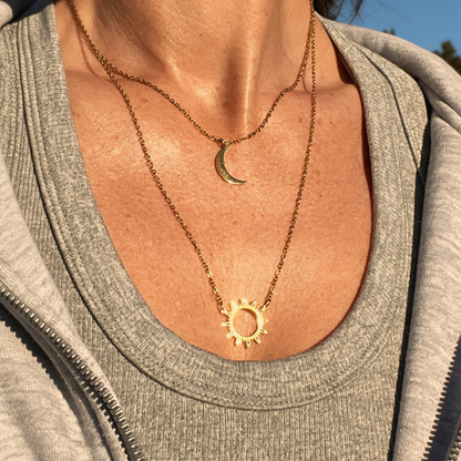 Sun and Moon Layered Necklace – Celestial Pendant Necklace for Women