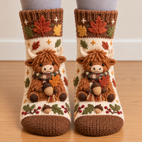 🧦🍂Autumn Cottage Cozy Socks – Cute Woodland Animal Designs