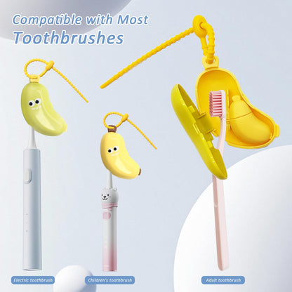Banana Toothbrush Travel Case, 2-in-1 Toothbrush Head Cover & Portable Toothpaste Container, Built-in Hanging Rope for Vacation, Camping