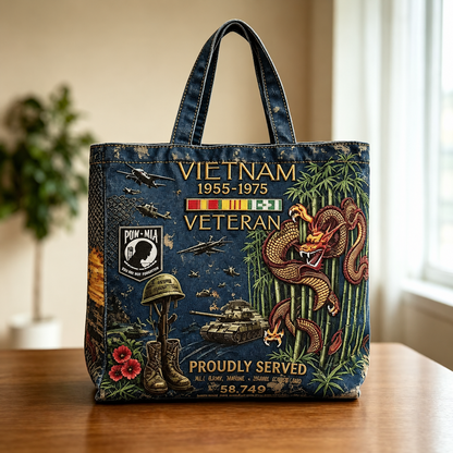 🌹🪖Vietnam Veteran Canvas Tote Bag – Embroidered Tribute Gift