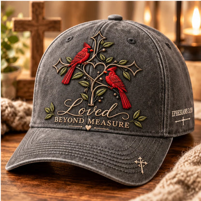 ✝️❤️ Loved Beyond Measure Cardinal Embroidered Cap – Christian Faith Hat 🕊️