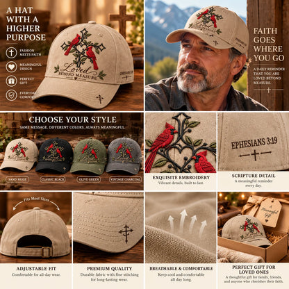 ✝️❤️ Loved Beyond Measure Cardinal Embroidered Cap – Christian Faith Hat 🕊️
