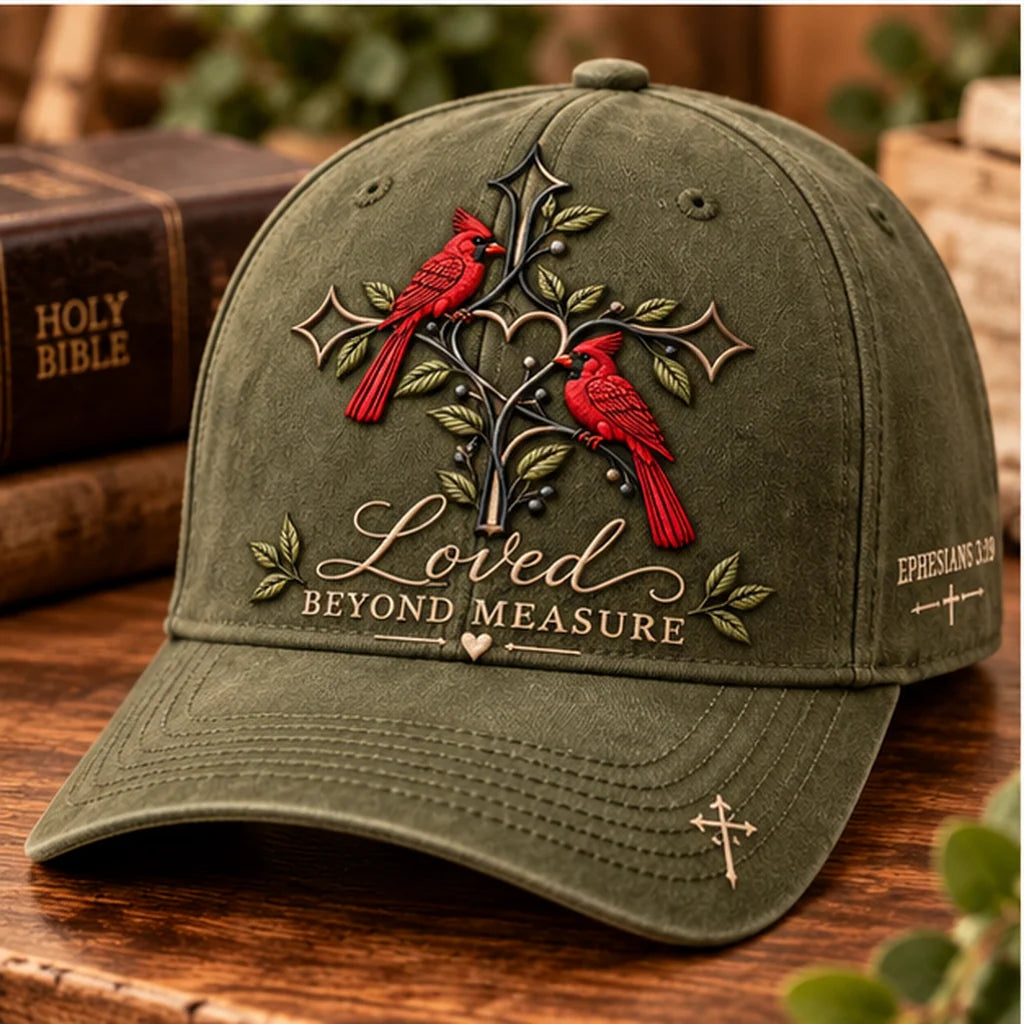 ✝️❤️ Loved Beyond Measure Cardinal Embroidered Cap – Christian Faith Hat 🕊️